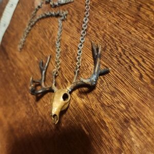MAFIA Deer Antique Brass Skull with Antlers Necklace